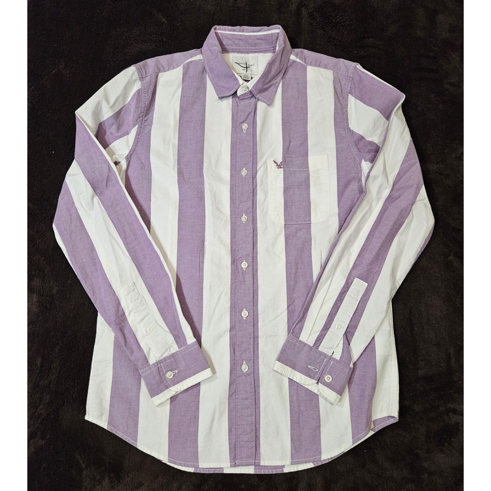 American Eagle Men's Colorblock Slim Fit Button Down Shirt Size Medium Purple